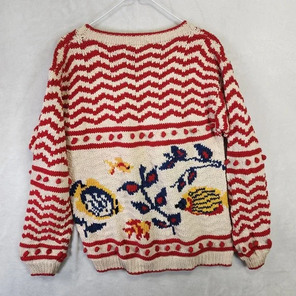 Vintage Renny Handknit Sweater Womens Small Nautical Fish Popcorn Knit 80s - Picture 7 of 7